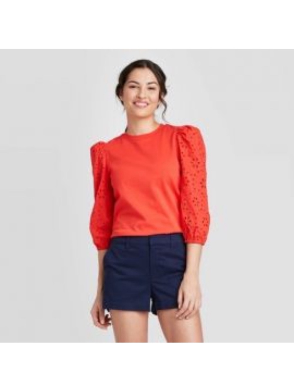 4/$25 SALE a new day Red Eyelet Puff-Sleeve Long Sleeve Tee